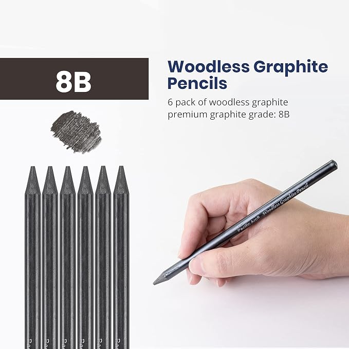 Pacific Arc Woodless Graphite Pencil 6 Pack Set, 8B, for Sketching, Drawing, Coloring and Art