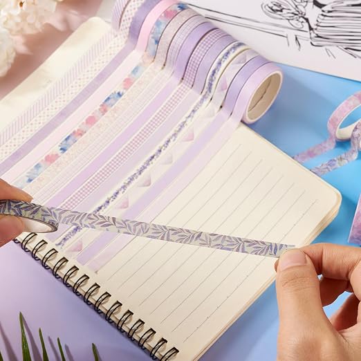 20 Rolls Scrapbook Tape 7 mm Cute Decorative Tape Set Floral Tape Pack Purple Aesthetic Colored Tape Rolls Stickers for Crafts DIY Scrapbook Bible Study Journaling Planner Supplies
