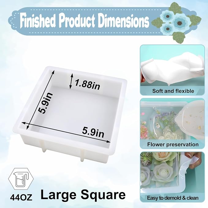 YOILES Resin Molds Silicone,Epoxy Resin Casting Craft Mold for Flower Preservation Bookends DIY Art (Square) | Casting Craft Mold for Flower Preservation Bookends DIY Art (Square)