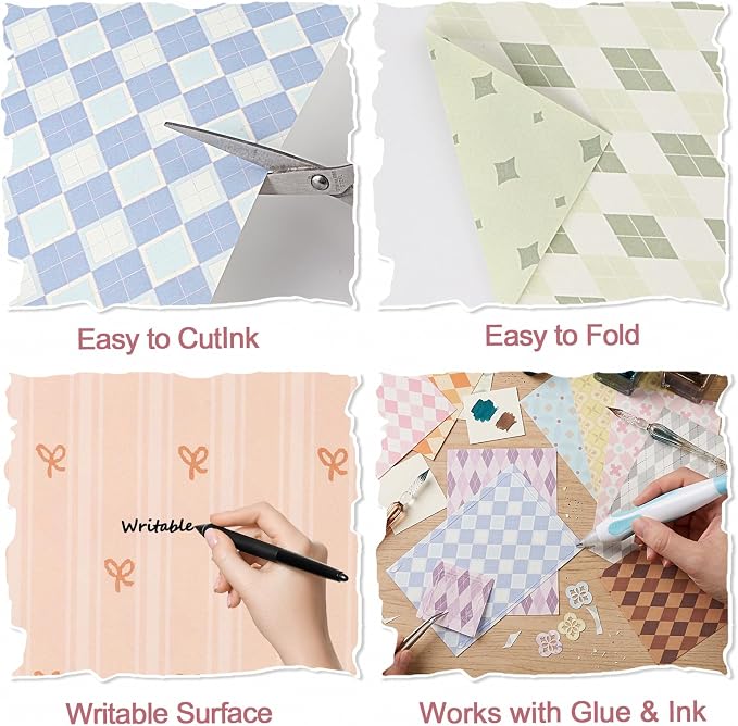BESARME Scrapbook Paper Pad, 60 Sheets, 5.5 x 8.3 in, Double-Sided | 20 grid patterns, easy-cut paper for scrapbooks, journals, cards, tags, photo books, origami and DIY crafts