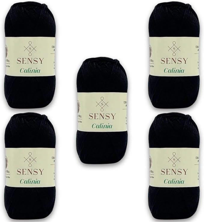 S Sensy Calinia-Mercerized Giza Cotton #2 Fine Yarn 5 Pack Black 131 Yards