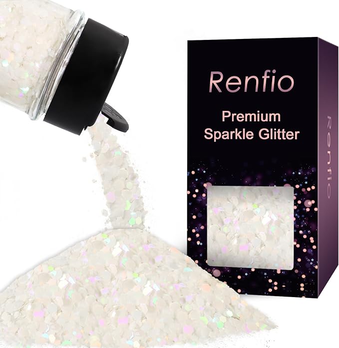Renfio Holographic White Chunky Glitter for Snowglobe Tumbler 1.76oz/50g