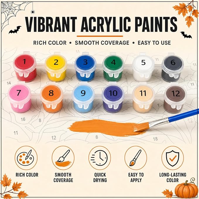 Mandun Halloween Ghost Paint by Numbers Kit for Adults, 16x16 inch | DIY Painting Kits Crafts for Adults, Relieve Stress, Frame Canvas, Wooden Easel, Gift Box, Home Wall Decor