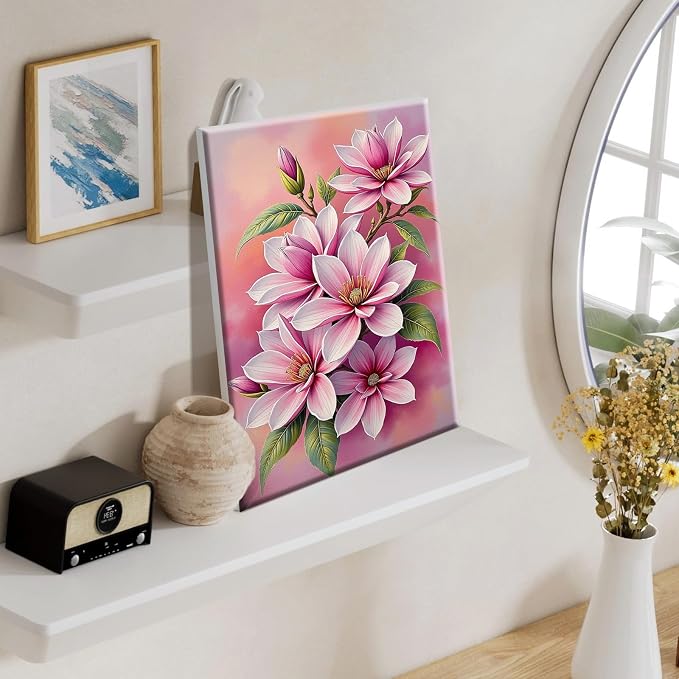 SparkGlow Flowers Paint by Numbers Kit for Adults with Frame, 8×12 Inch | Include Easel, Suitable for Beginners, Premium Canvas, Number Painting for Gift, Home Decoration, Relax and Fun