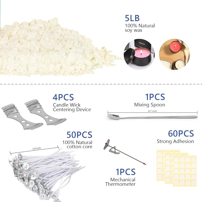 SAEUYVB Candle Making Kit,5 lbs Candle Wax for Candle Making | Natural Soy Wax Flakes with Pouring Pot for Candle Making,Candle Making Supplies for Adults Beginners