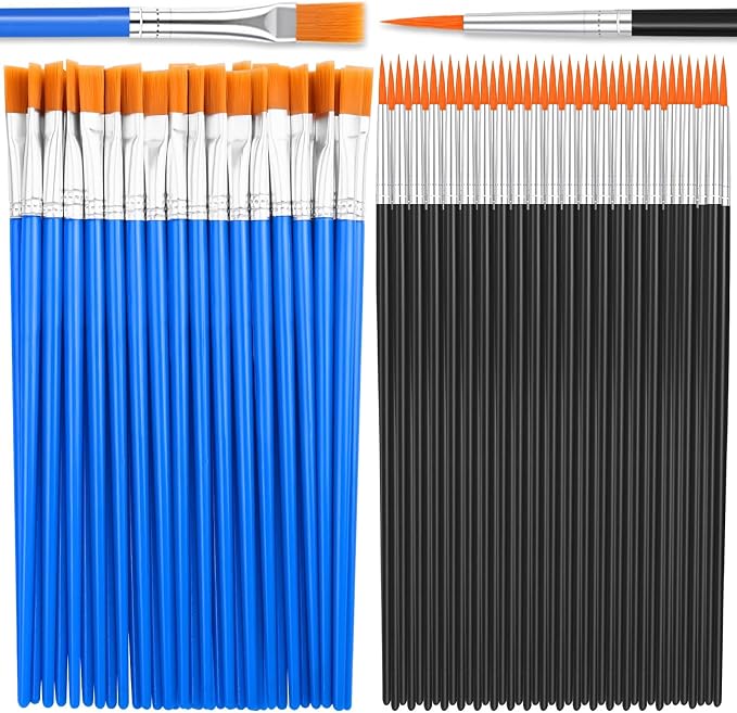 70Pcs Paint Brushes Small, Flat and Round Tip Paint Brushes for Kids Classroom Craft Nylon Hair Paint Brush for Acrylic Water Color Canvas Face Painting