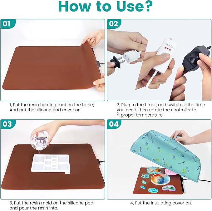Epoxy Heating Mat with Cover Timer, Heat Pad for Resin Molds, Fast Curing Drying Warming Machine