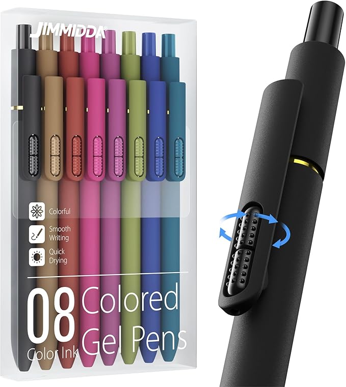 8 Pcs Colored Gel Pens with Fidget, Vintage Color Ink No Smudge
