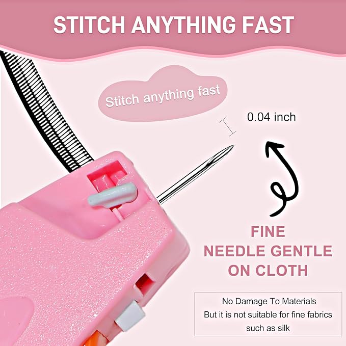 2026 New Stitch Gun for Clothes, Handheld Quick Clothing Fixer Sewing Kit with 1000 Black & 1000 White Fasteners, 6 Replacement Needles, Pink-orange