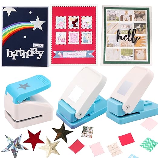 BAOFALI3Pcs Stamp Paper Punch Set |Stamp Punch1x0.8inch | Square Punch1X1 inch|Star 1.4x1.4inch Embossing Punch for Paper Crafting Scrapbooking DIY Card Making Arts Crafts Supplies