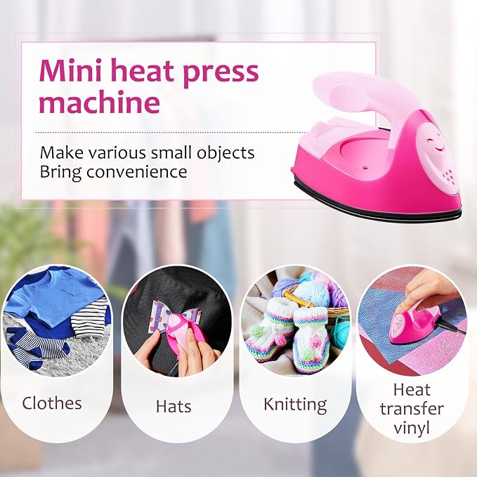 Honoson Mini Craft Iron with Charging Base Tiny,Pink, Light Pink