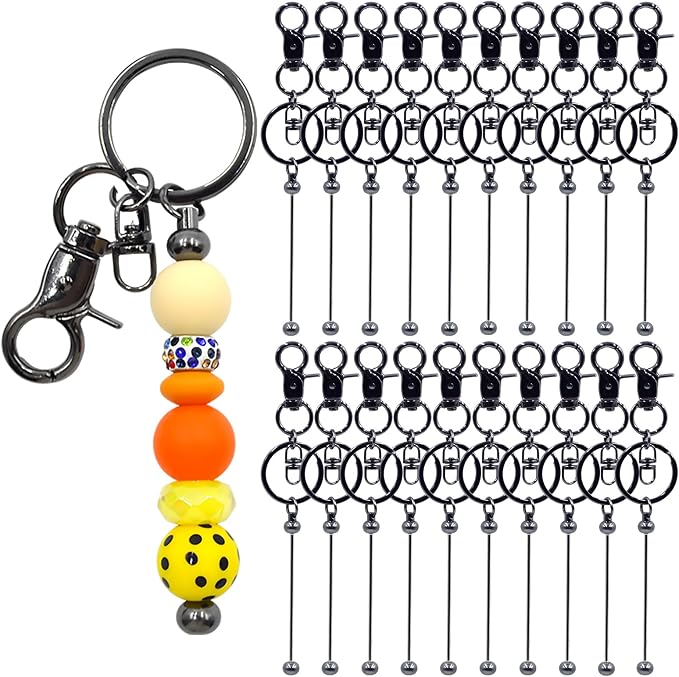 60 Pcs Beadable Keychains Bulk Kit – DIY Keychain Making Supplies with Metal Blanks for Crafts, Jewelry, Charms, Custom Projects – Blank Chain Bars for Beaded Keychain Design (Gray)