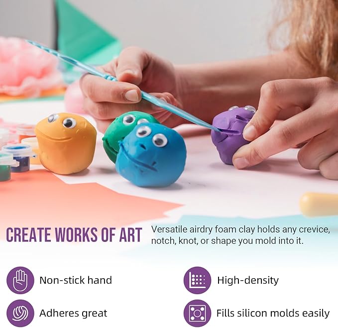 CALPALMY Air Dry Clay, 24-Pack Colors Moldable Cosplay Foam Clay for Kids Gifts Partty and School Project Supplies, Perfect for Crafts Sculpting and Artistic Projects (8.5oz/Pack)