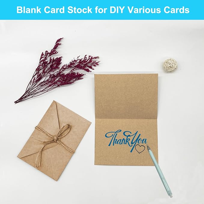 Blank Cards and Envelopes 5x7 inches, 50 Pack Brown Blank Note Cards Greeting Card and Envelope Set, Folded Cardstock with Envelopes for DIY Greeting Card, Thank You Card, Invitations