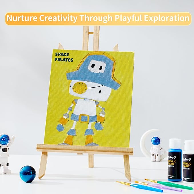 Pre Drawn Painting Canvas for Painting, 8x10 Inch Canvas Boards 12 Pack (Space Pirate Robot Designs), Canvas Panels for Acrylic Paint, Watercolor, Markers & DIY Craft Projects