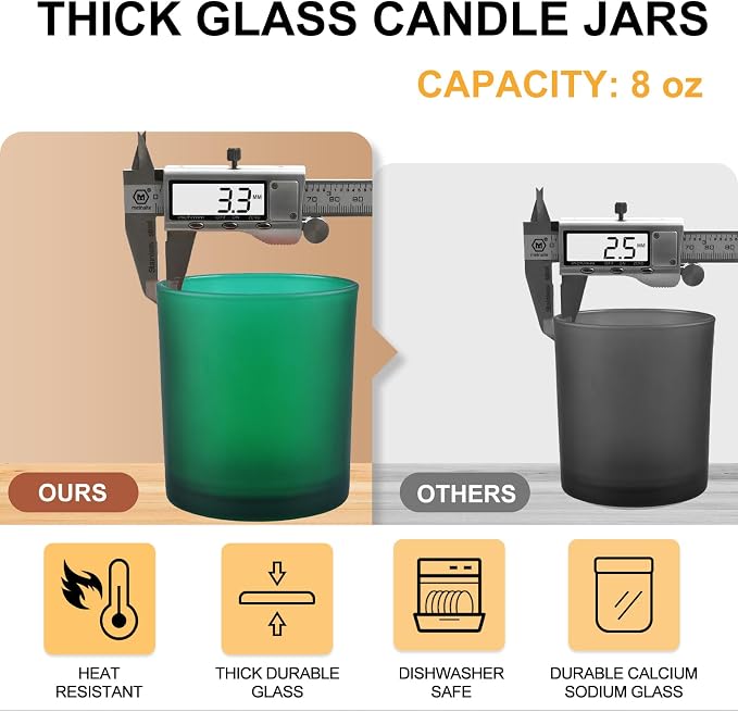 SHOWIN 8 OZ Thick Candle Jars for Making Candles 15 Pcs, Empty Jars with Wood Lids for Candle Making, Sample Container, Frosted Green