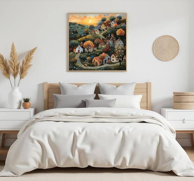 Diamond Art Kits for Adults,Country Cottage 5D Diamond Painting Kits | Dots for Adults,5D DIY Paint by Diamonds,Full Drill Round Diamond Dot Gem Art Painting, Home Wall Decor, 13.8X13.8 inch