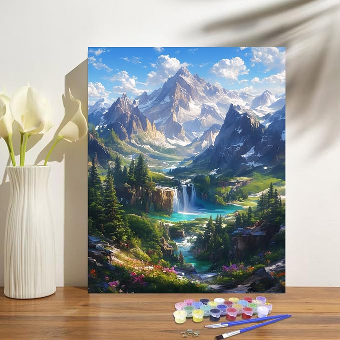 Landscape Paint by Numbers Kit for Adults Beginner Mountain Oil Painting Kit Adult Paint by Number Kits on Canvas DIY Painting for Beginners Art by Numbers Nature for Gifts Home Wall Decor 16x20 Inch