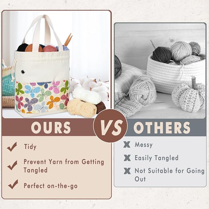 TOGETRUE Yarn Bag, Knitting Crochet Tote Bag, Yarn Storage Bags Organizer, Crochet bags for Crocheting Project, Store Skein Ball, Short Knitting Needle (Large, Butterfly)