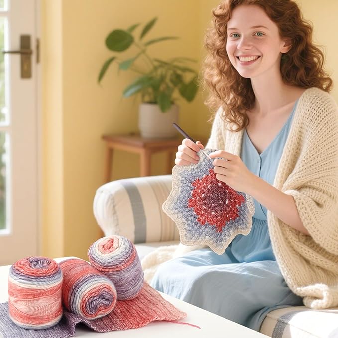 Katech 4 Pack Gradient Cake Yarn for Crocheting-Fairyland Yarn-Super Soft | 100g/3.52 oz-DK Light Weight #3-60% Cotton 30% Acrylic 10% Wool-Perfect for Scarves, Shawls, Blankets and Garments(L)