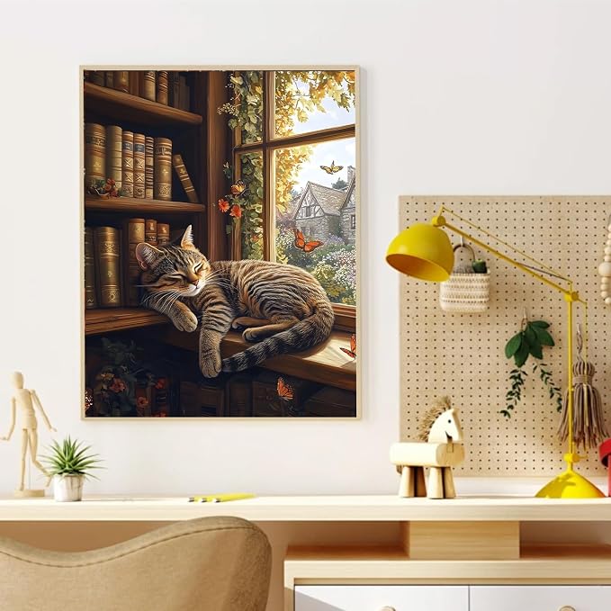 CRZMODE Cat Paint by Numbers Kit for Adults, Sleeping Cat Paint by Numbers for Adults, Acrylic Painting Crafts for Home Decor Gift (16x20inch)