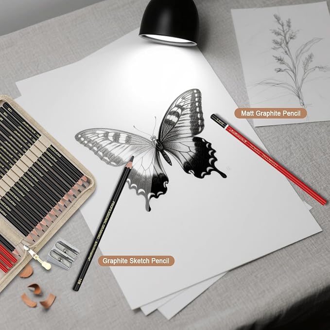 Heshengping, Sketching and Drawing Pencils Set 26pcs, Art Supplies Drawing pencil Kit,Graphite Charcoal Professional Pencils Set, Adults Beginners Artist