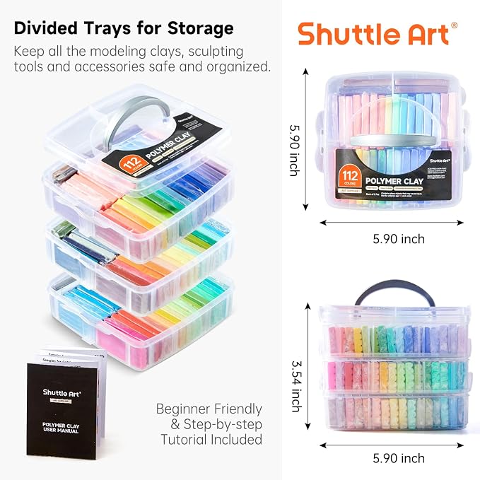 Shuttle Art 112 Colors Polymer Clay Kit, Oven Bake Clay for Kids, 20 Sculpting Tools, 16 Accessories, Non-Toxic, Non-Sticky DIY Crafts for Kids Adults