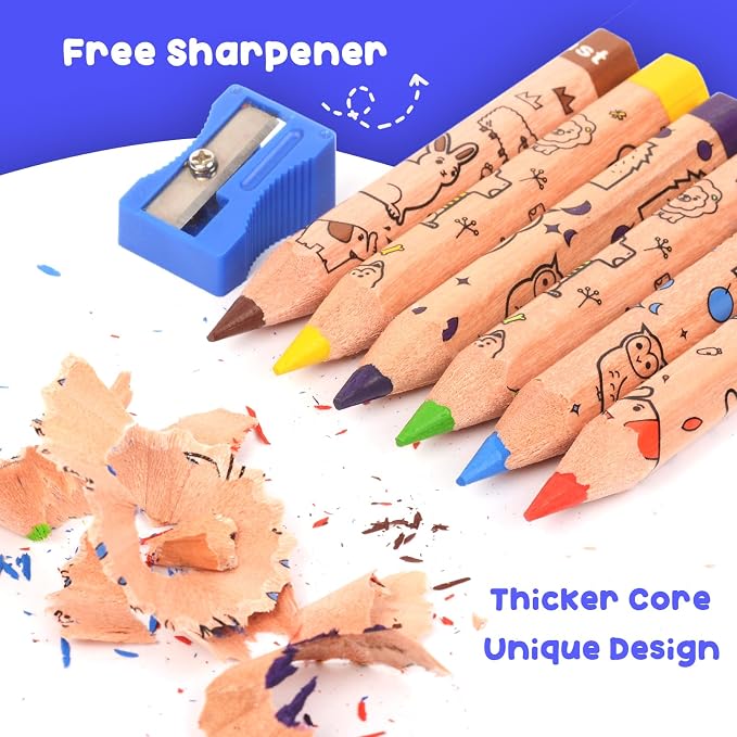 ThEast Toddlers Colored Pencils, Art Supplies for Children, 12 Color Pencils for Kids, Cute Animal Toddler Crayons Drawing Pencil with Sharpener(Pack of 1)