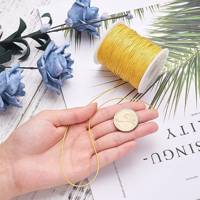 PH PandaHall 1mm Waxed Cotton Cord, 100 Yards Yellow Waxed Thread Beading String for Bracelet, Necklace, Jewelry, Waist Beads Making, Crafting, Macrame
