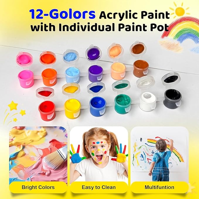 25 Pack Mini Acrylic Paint Set, 350 PCS Kids Paint Kit Container Strips Storage, 12 Colors Acrylic Paints Strips for Kids&Adults Craft Paint for Home Classroom Party Favors Paiting Gifts (350) (350)