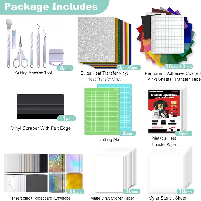 Convend 101-Piece Accessories Kit for Joy Xtra with HTV and Card Supplies