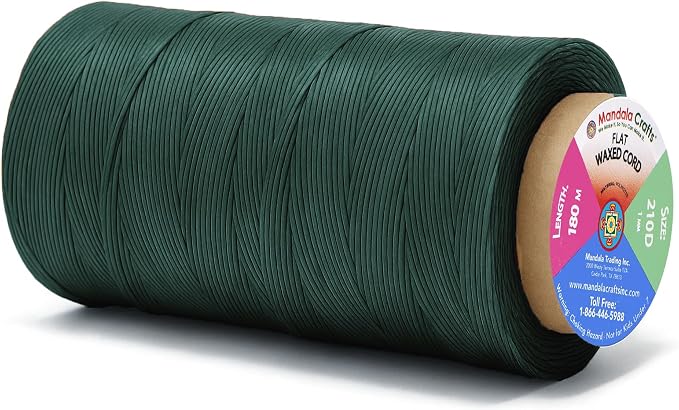 Mandala Crafts 210D 1mm Forest Green Flat Waxed Thread for Leather Sewing