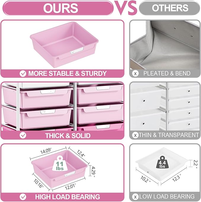 10 Drawers Rolling Cart with Wooden Tabletop, Utility Storage Cart with Wheels, Art Supply Craft Organizer on Wheel with Metal Frame & Handles for Home Office School,Pink | Easy Setup, Large Capacity, Sturdy Build, Lockable Mobility, For office, classr...