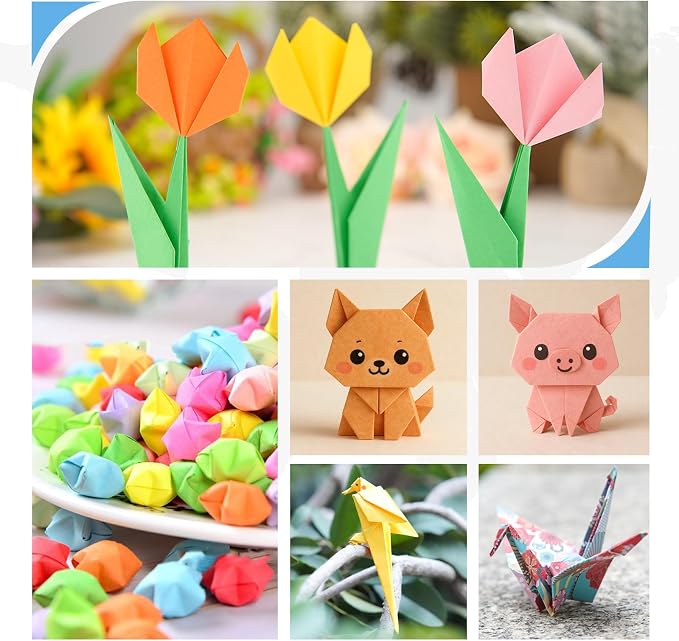 AluAbi Origami Paper Kit 500 Sheets & 1350 Star Strips for Kids 5-12