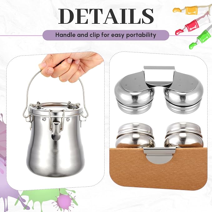 2 Pcs Paint Brush Cleaner Set with Cup, Airtight, Large | Stainless Steel, Portable Brush Washer with Palette Cup, For Oil Painting And Acrylic Painting, Painting Accessories