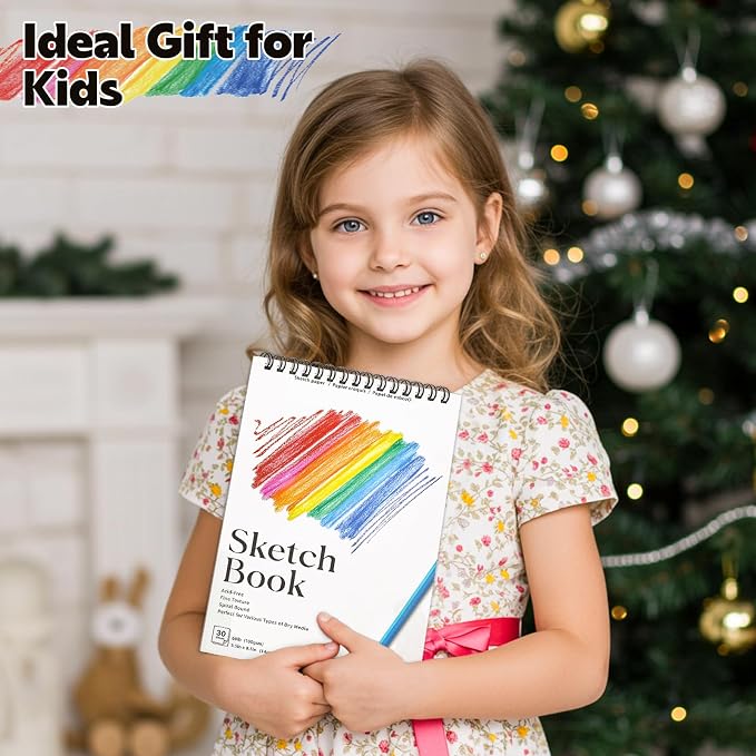 12 Pack Small Sketch Books, 5.5 × 8.5 in, Spiral Bound, 100gsm | Acid-Free 30 Sheet Pads, Micro-Textured Paper, Flat-Lay Top Spiral, for Kids, Beginners & Artists