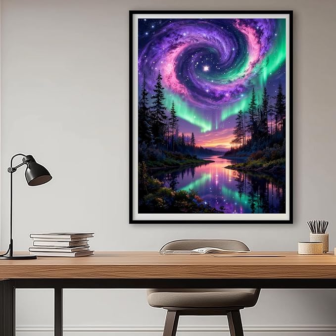 Gemozaic Aurora Paint by Numbers Kit for Adults, Starry Night Sky, 16x20 in | Northern Lights DIY Acrylic Numbers Painting for Adult, Landscape Painting by Number for Home, Wall Decor, Gift, No Frame