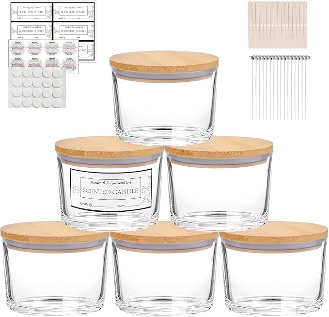 CONNOO 6 Pack 16oz Clear Wide Mouth Glass Candle Jars