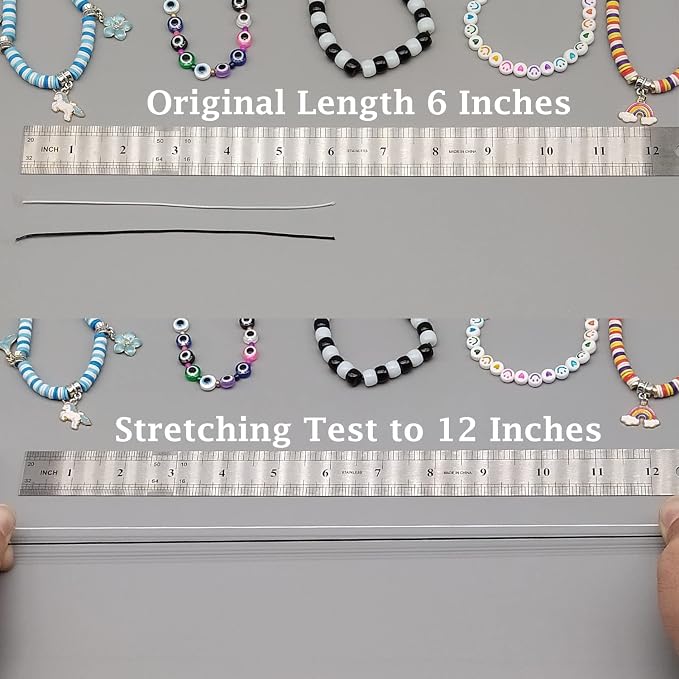 LUSTEMBER Stretchy String for Bracelets, 4 Rolls 1 mm Sturdy Elastic String Elastic Cord for Jewelry Making, Necklaces, Beading (2 Black+ 2 White) (Pack of 3)