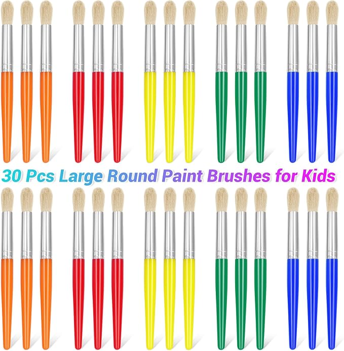 30Pcs Paint Brushes, Anezus Round Paint Brushes for Kids Classroom Toddlers Paint Brush Set for Touch Up Preschool Daycare Washable Acrylic Paint Pumpkin Painting