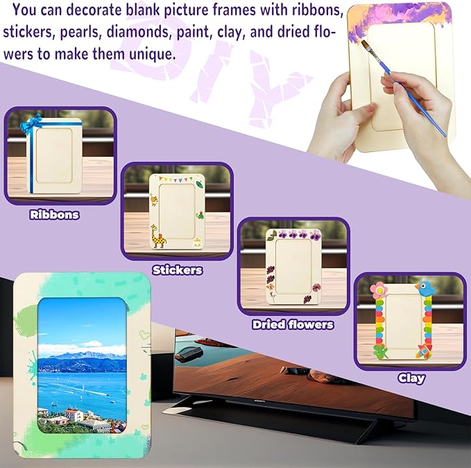 VOKOY 20 Pack Wooden Picture Frames for Crafts, DIY Wood Craft Picture Frames Bulk for 4" x 6" Photos,Unfinished Standing Photo Frames DIY Crafts Wood Decorate for Birthday Party Gifts