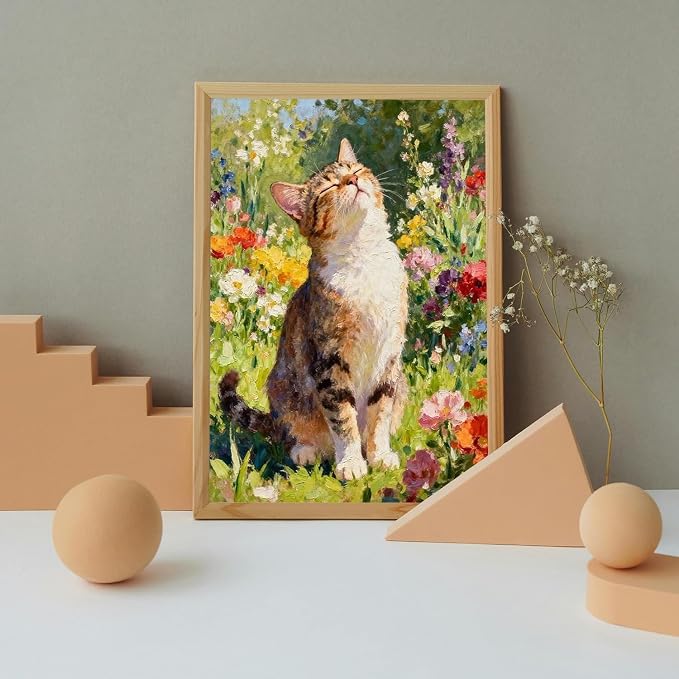 MBNTJHT Cat Paint by Numbers Kit for Adults Beginner,Cat and Flower Paint by Number Kits on Canvas,DIY Acrylic Oil Painting Art Crafts Kit for Home Wall Decor 16X20 Inch.