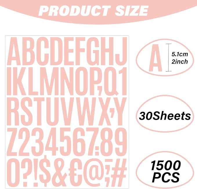 Letter Stickers 30 Sheets 1500 PCS Large 2 Inch Alphabet Stickers, Pink