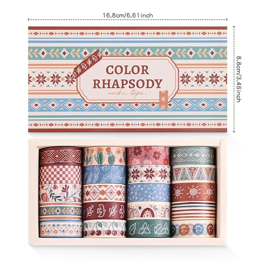 icceemee 20 Rolls Bohemia Theme Washi Tape Set,Writable Decorative Tapes for Scrapbooking, Junk Journal Supplies, Bullet Journaling, 0.6"x79" per Roll