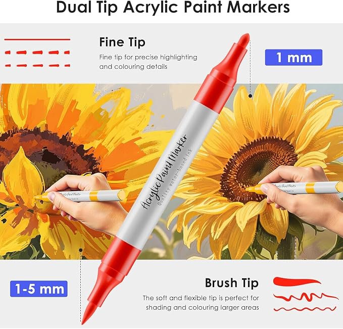 WELLOKB 80 Colors Dual Tip Brush & Fine Acrylic Paint Markers, Fabric Markers, Brush Tip Permanent Acrylic Paint Pens for Wood, Glass, Rocks, Paper, Coloring book,Ceramic,DIY Crafts for Adults