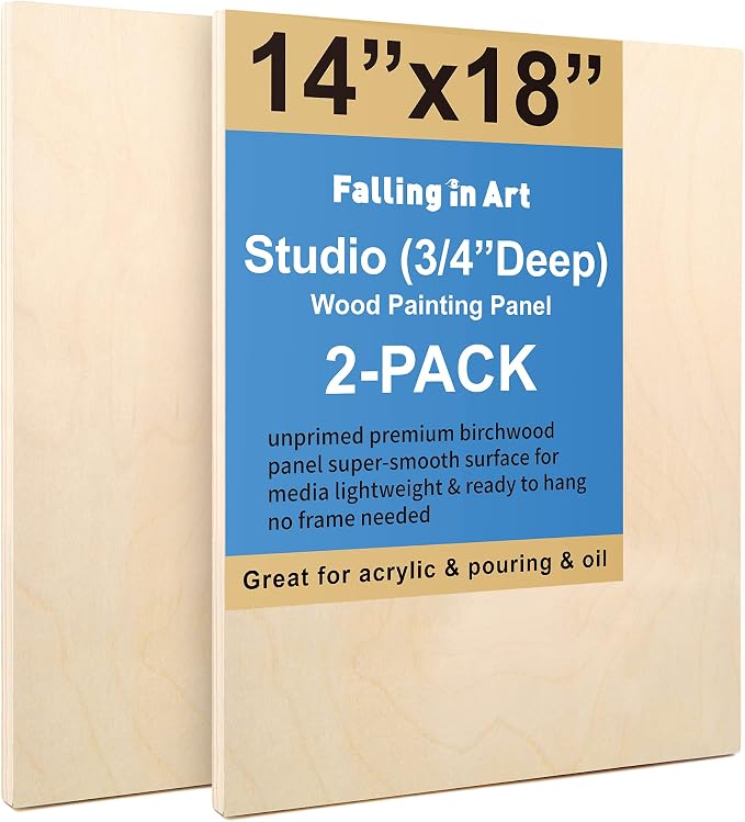 Falling in Art 2 Pack 14x18 Unfinished Birch Wood Panels Kit for Painting | Studio 3/4’’ Deep Wood Canvas, Cradle Boards for Acrylic Pouring, Art, Crafts, Epoxy Resin, Laser Engraving Cutting