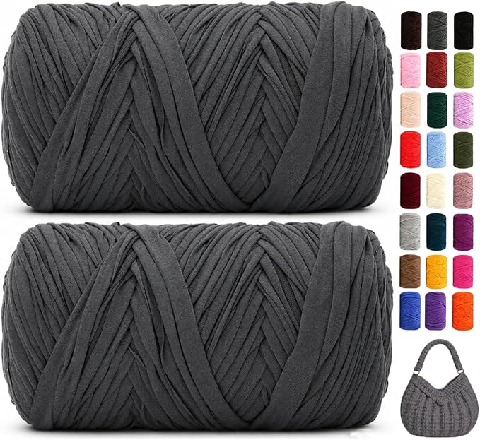 560g/240yds T Shirt Yarn for Crocheting, Soft Elastic Fabic Tshirt Yarn for Crochet, 2 Pack Polyester Yarn for Bags/Baskets/Coaster/Rugs/DIY Crafts for Knitting