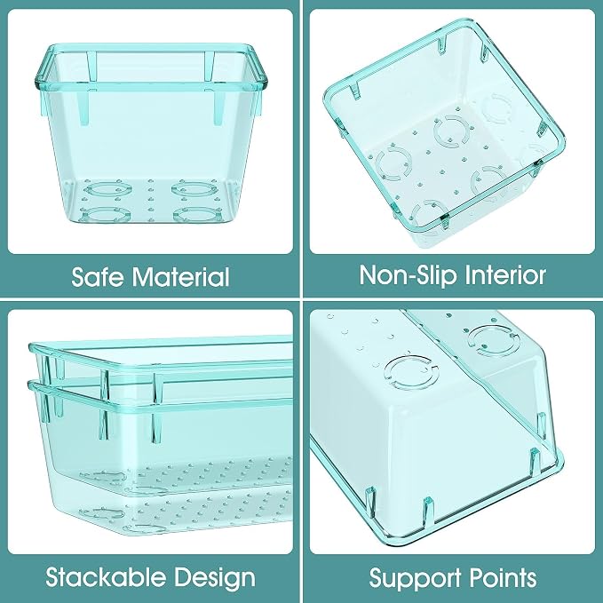 25 PCS Clear Plastic Drawer Organizer, Makeup Organizers and Storage Bins | 4 Sizes Desk Drawer Divider Organizers and Storage Bins for Jewelry, Gadgets for Kitchen, Bedroom, Bathroom, Office,Sea Blue