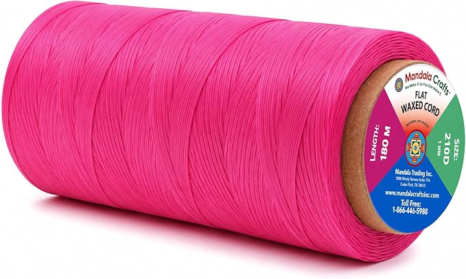 Mandala Crafts 210D 1mm Magenta Flat Waxed Thread for Leather Sewing