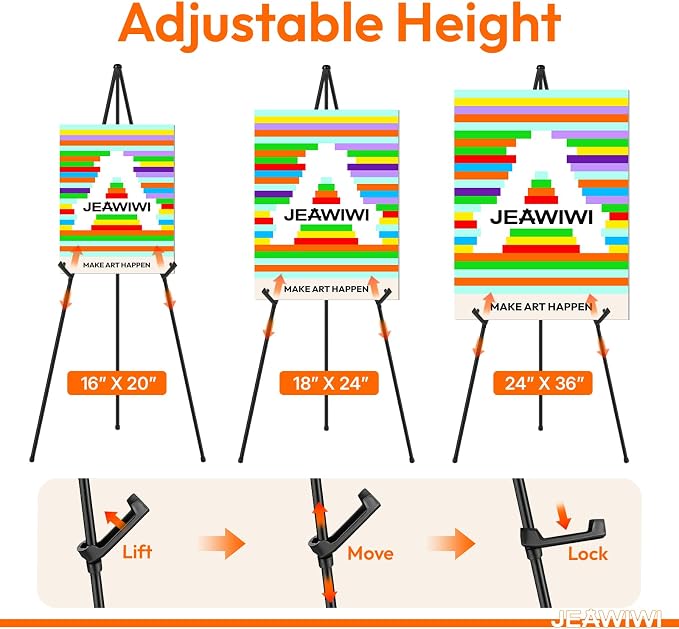 JEAWIWI 6 Pcs Lifhtweight Easel Stand, 66 Inch, Black, with Portable Bags | Adjustable Folding Metal Easel for Wedding Sign Stand, Display Show, Arts, Poster, with Portable Bags